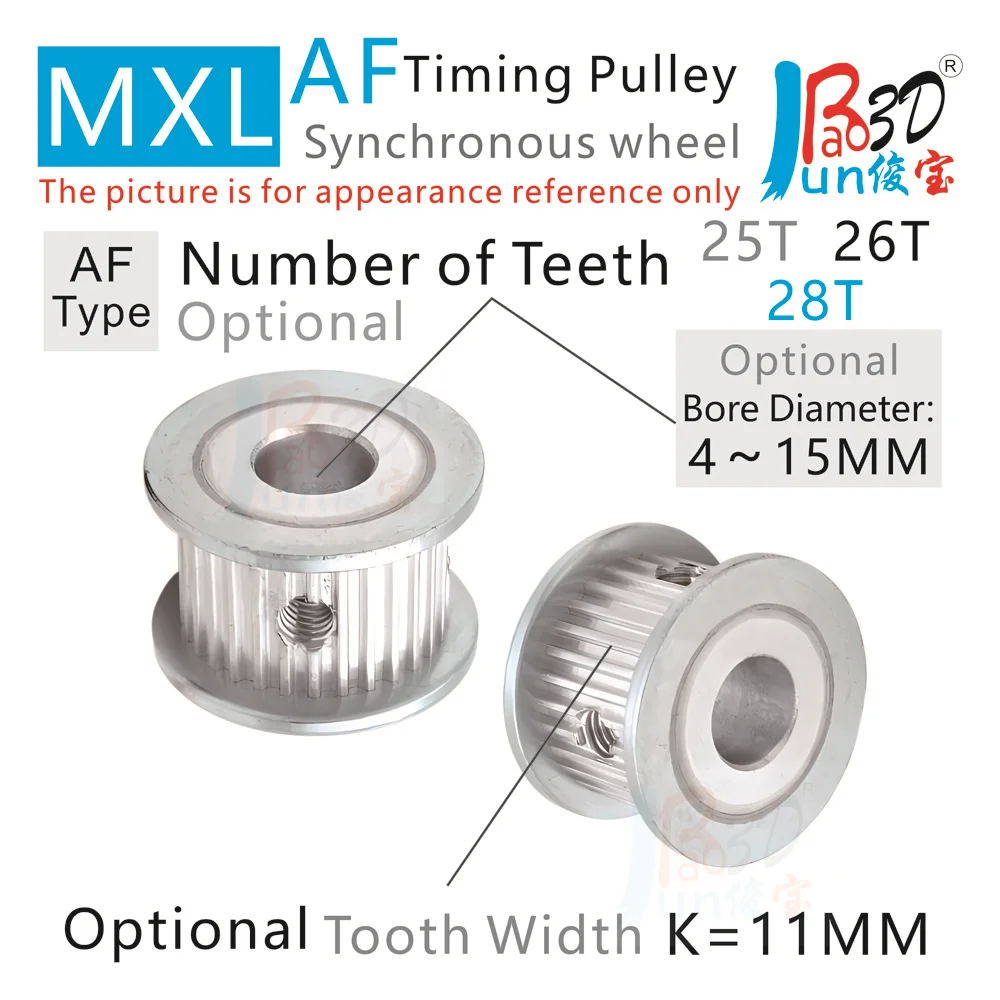 AF Ÿ ٸ  MXL 25T 26T 28T Ÿ̹  , 3-15mm ʺ, 7 11mm  , 3D  ǰ MXL Ʈ